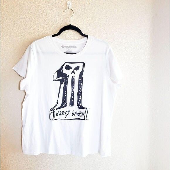 Harley Davidson Womens Top White XXL Skull Plus Size Crew Neck T-Shirt 2XL - Picture 8 of 8